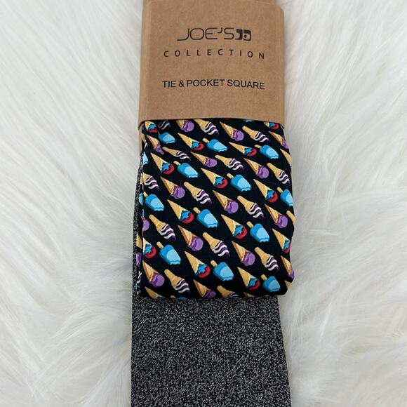 Joe's Collection Tie & Pocket Square Set - Gray Heather/Ice Cream Cones - NWT - Picture 2 of 6